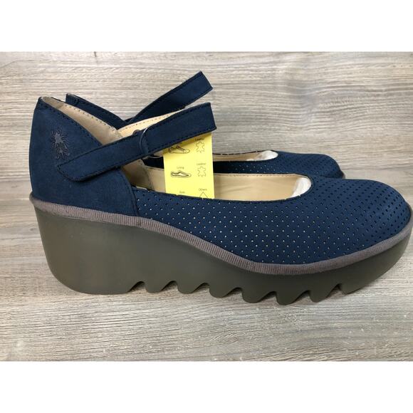 Fly London Shoes - Fly London Bawa BAWA581FLY-001 Womens Blue Leather Mary Jane Flats Shoes 40